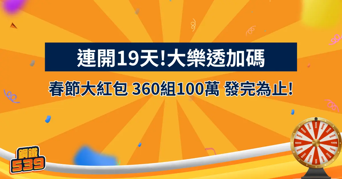 連開19天!大樂透加碼春節大紅包 360組100萬